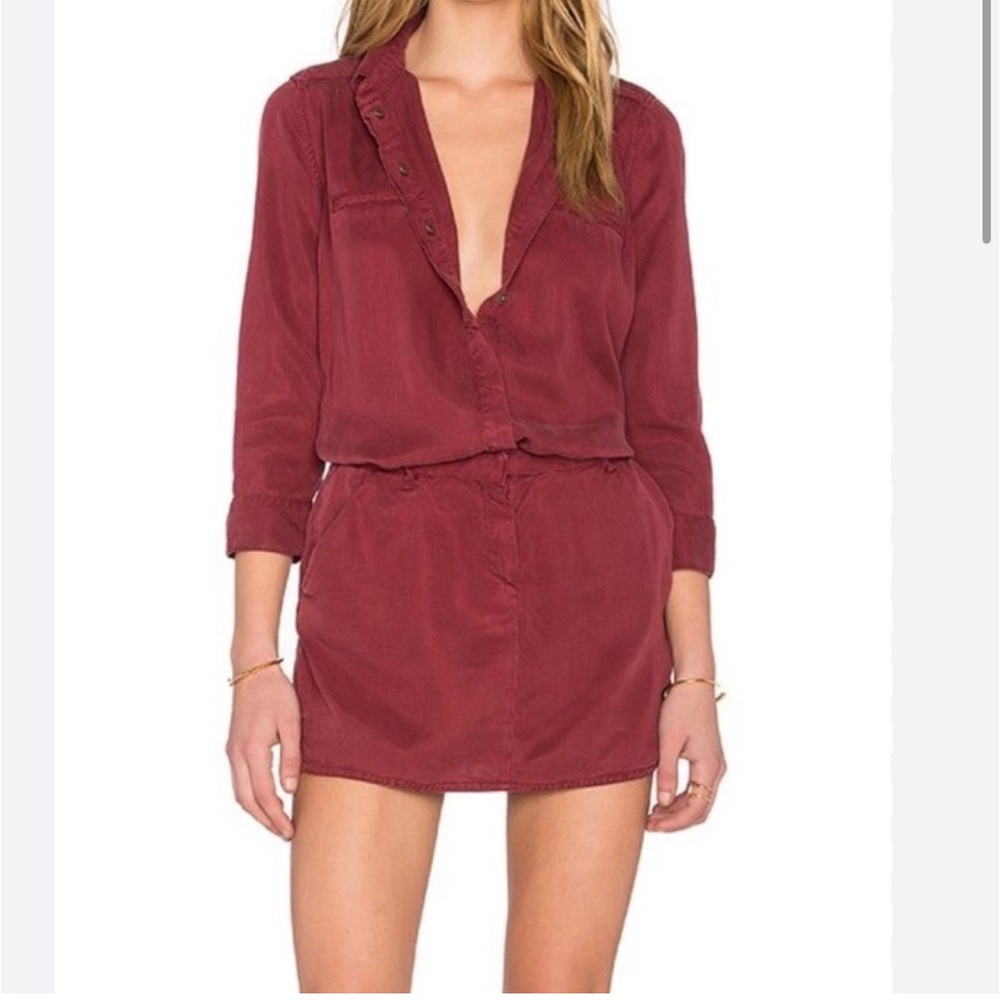 Etienne Marcel Maroon 3/4 Sleeve Tunic Mini Shirt Dress Sz S